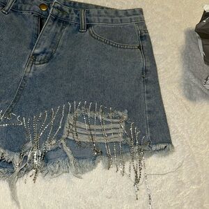 Denim Frayed Shorts with Silver Accents. XXL.